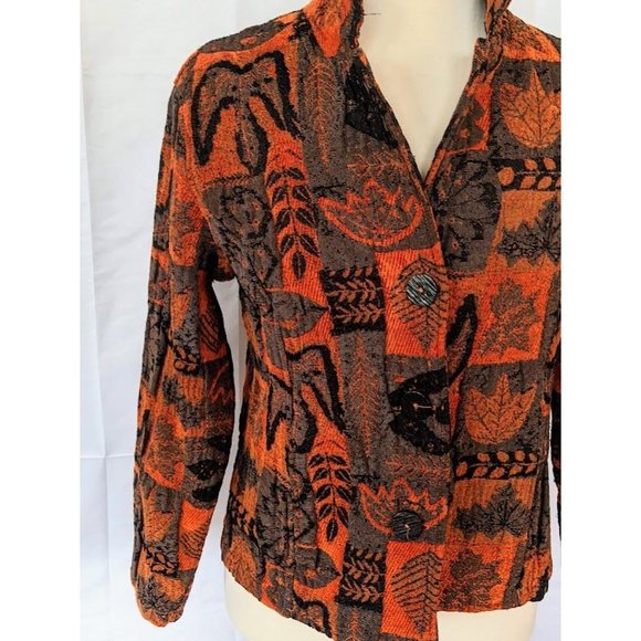 Womens Vintage CMC Tapestry 3 Button Blazer Size Large Fall Autumn Leaf Jacquard - Picture 2 of 11